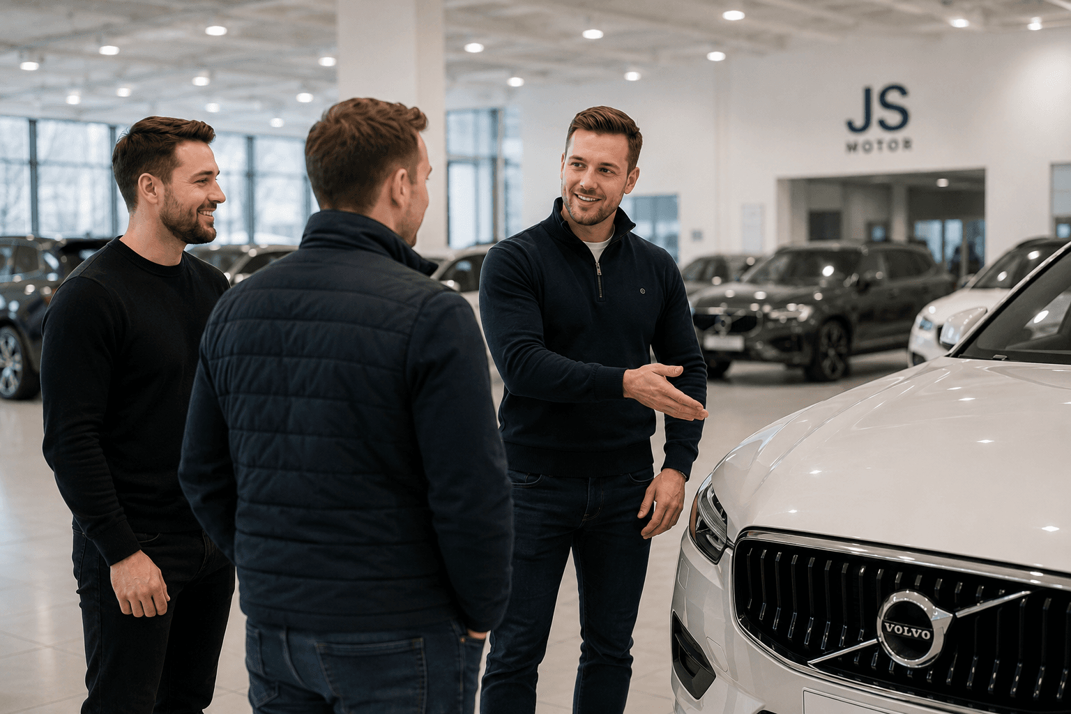 JS Motor hjälper en kund i bilhallen